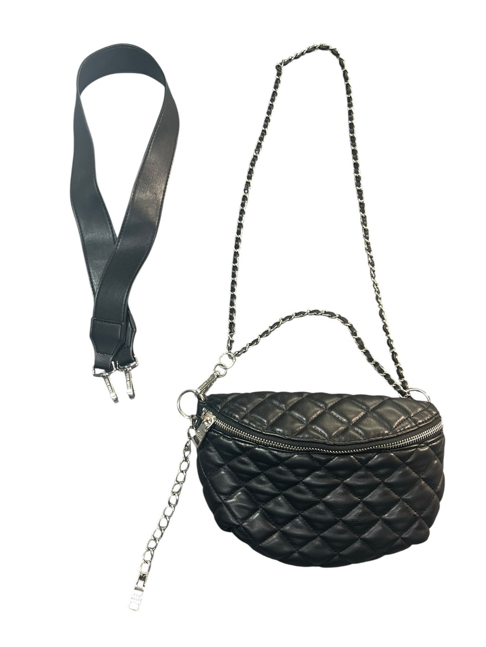 Steve Madden Quilted BMaddie Black Vegan Leather Belt Bag One Size